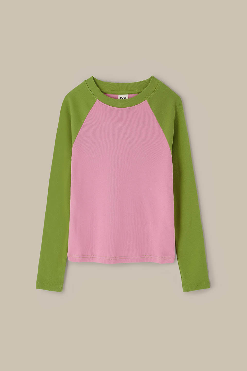 Avi - Long Sleeve Raglan Top in Pink & Green