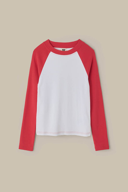 Avi - Long Sleeve Raglan Top in Red and White