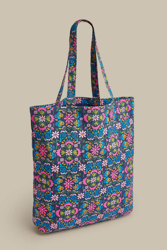 Catalina - Cotton Tote Bag in Blue Artisan Floral Patchwork