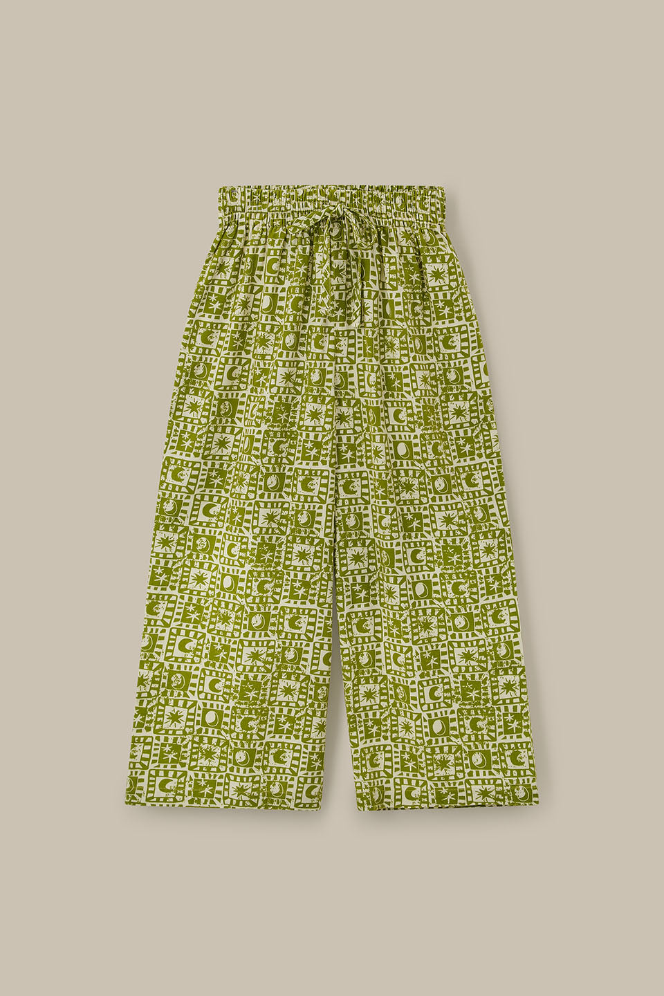 Chuck - Wide Leg Cotton Trousers in Green Celestial Checkerboard