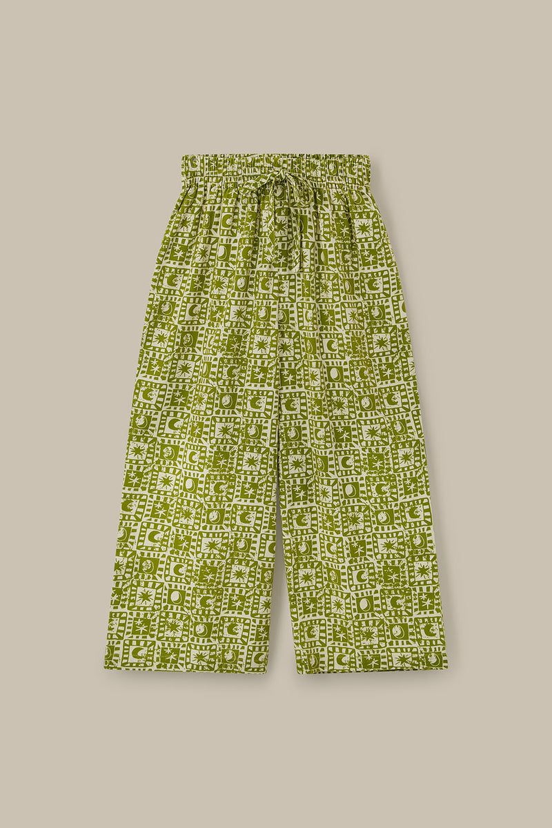 Chuck - Wide Leg Cotton Trousers in Green Celestial Checkerboard