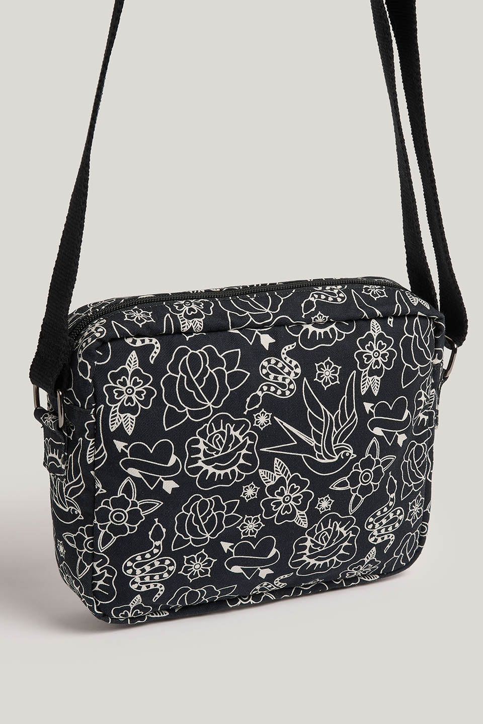 Dara - Cotton Crossbody Bag in Black & White Tattoo