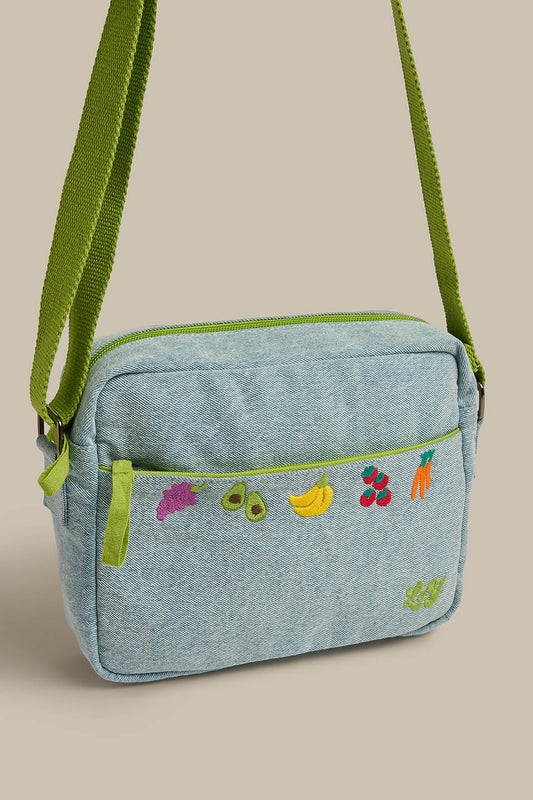 Dara - Denim Crossbody Bag in Veg Embroidery