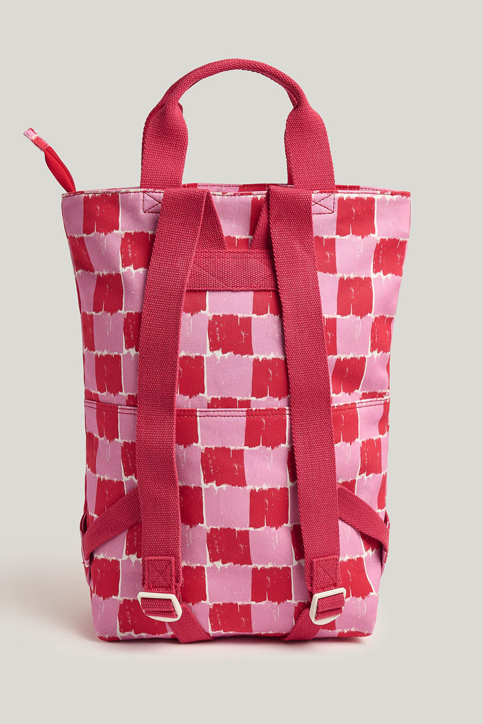 Dylan - Cotton Backpack in Pink & Red Blurred Checkerboard