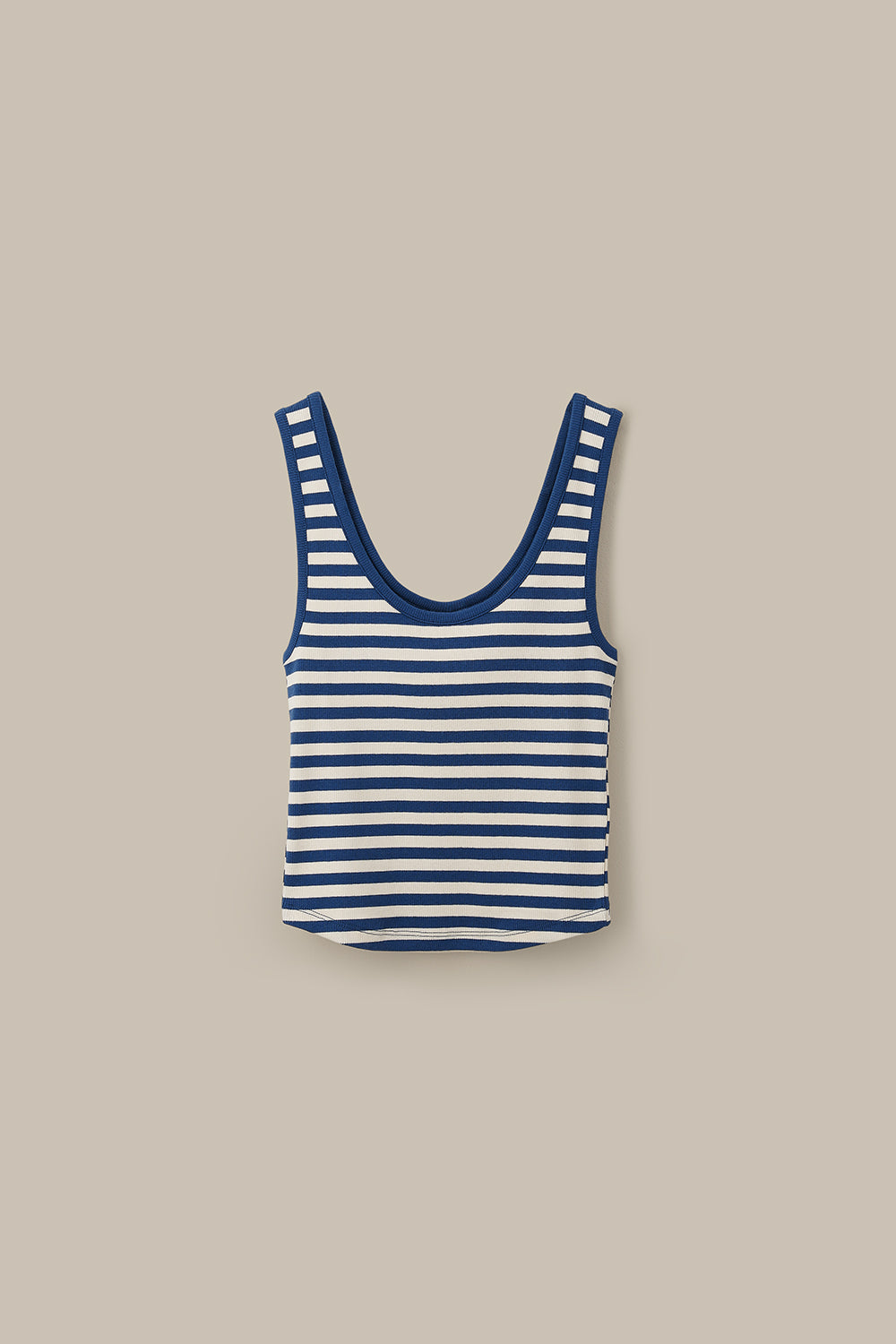 Eden - Cotton Ribbed Vest in Navy & Ecru Stripe