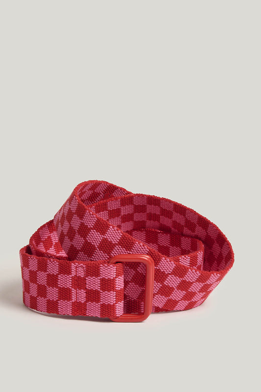 Flynn - D-Ring Cotton Webbing Belt in Pink & Red Checkerboard
