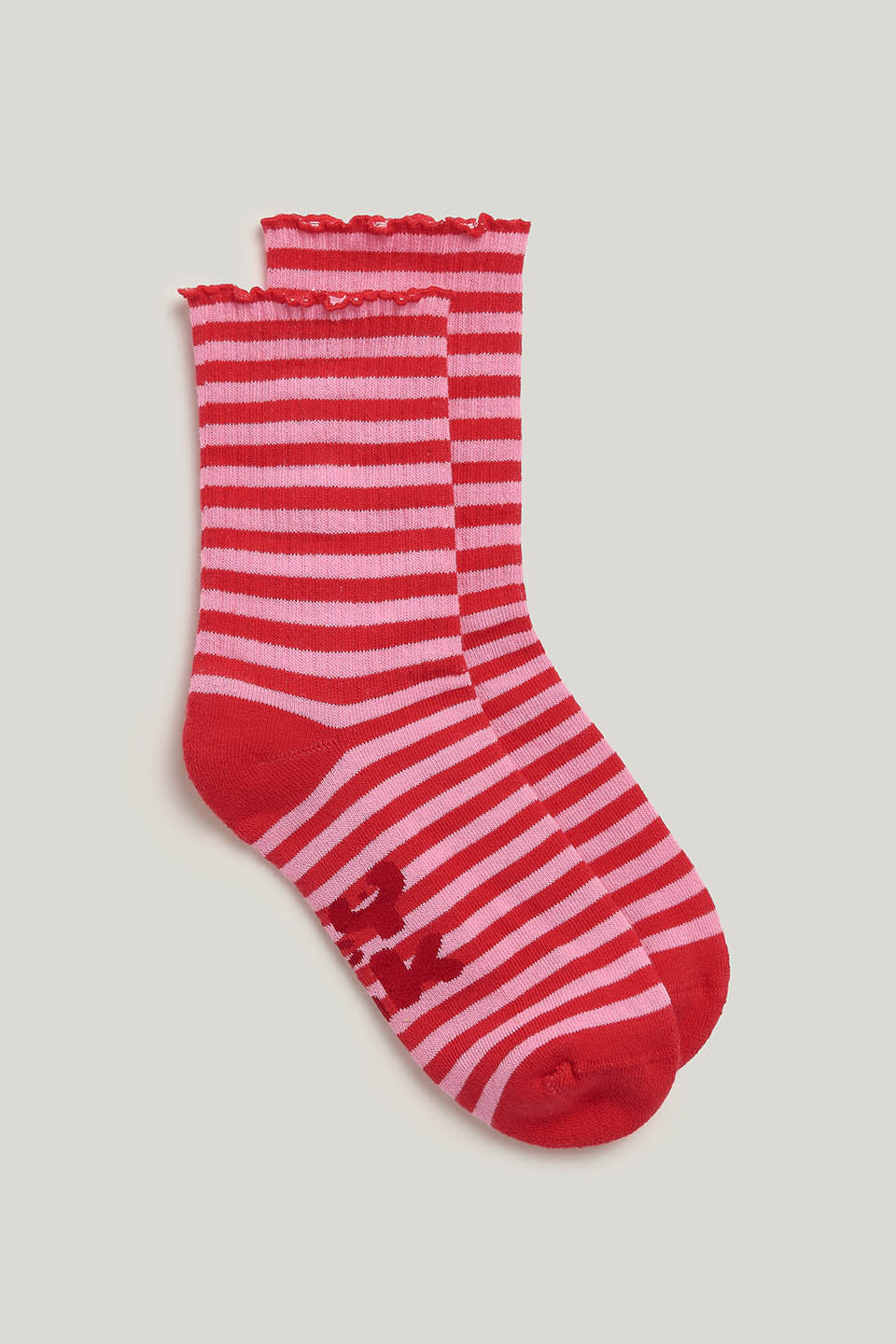 Greta - Cotton Socks in Pink & Red Stripe