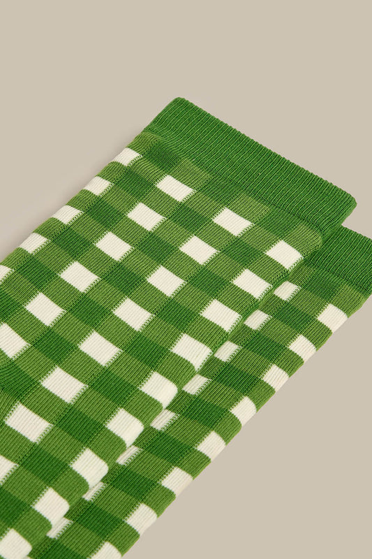 JoJo - Cotton Socks in Green & White Gingham