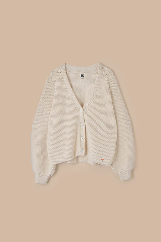 Juniper - Cotton Knitted Cardigan in Ecru