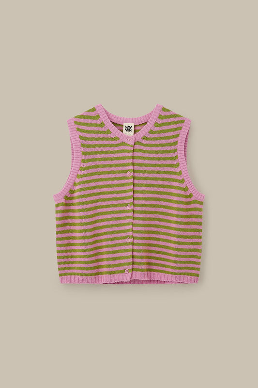 Lynne - Cotton Knitted Tank in Green & Pink Stripe