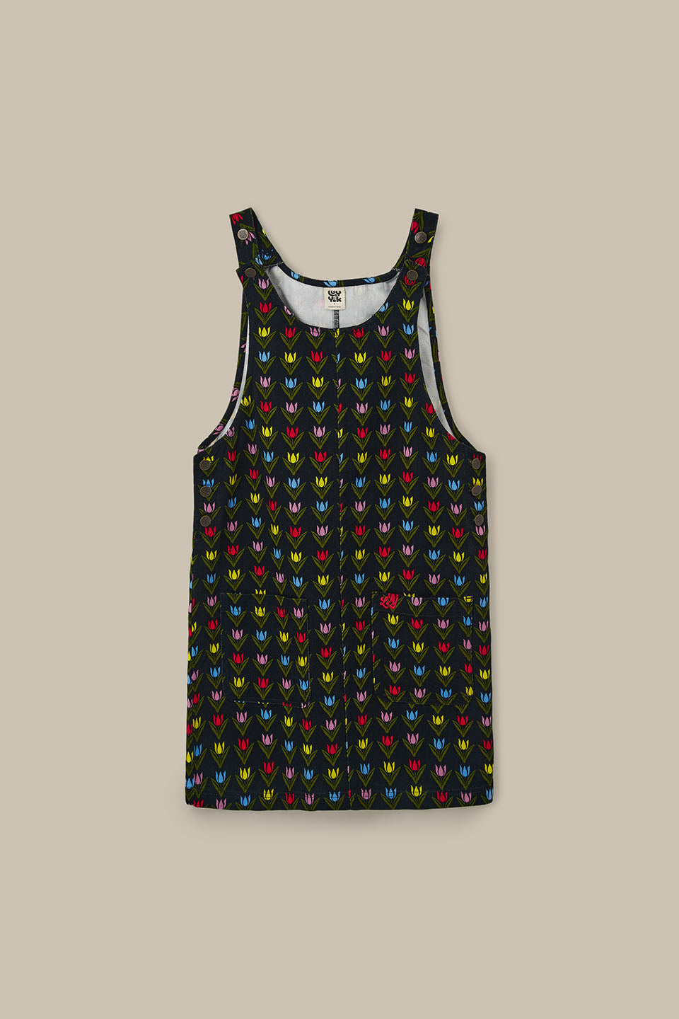 Layla - Mini Cotton Dress in Black Tulip Print