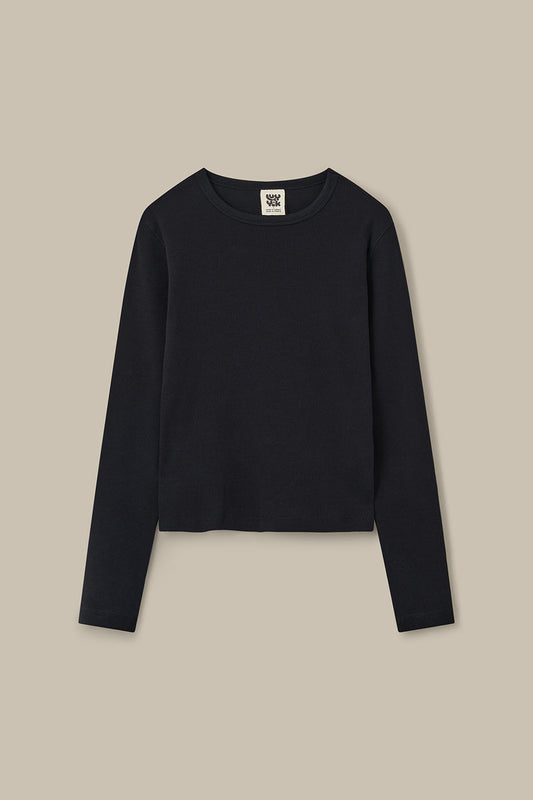 Grayson - Long Sleeve Cotton Top in Black