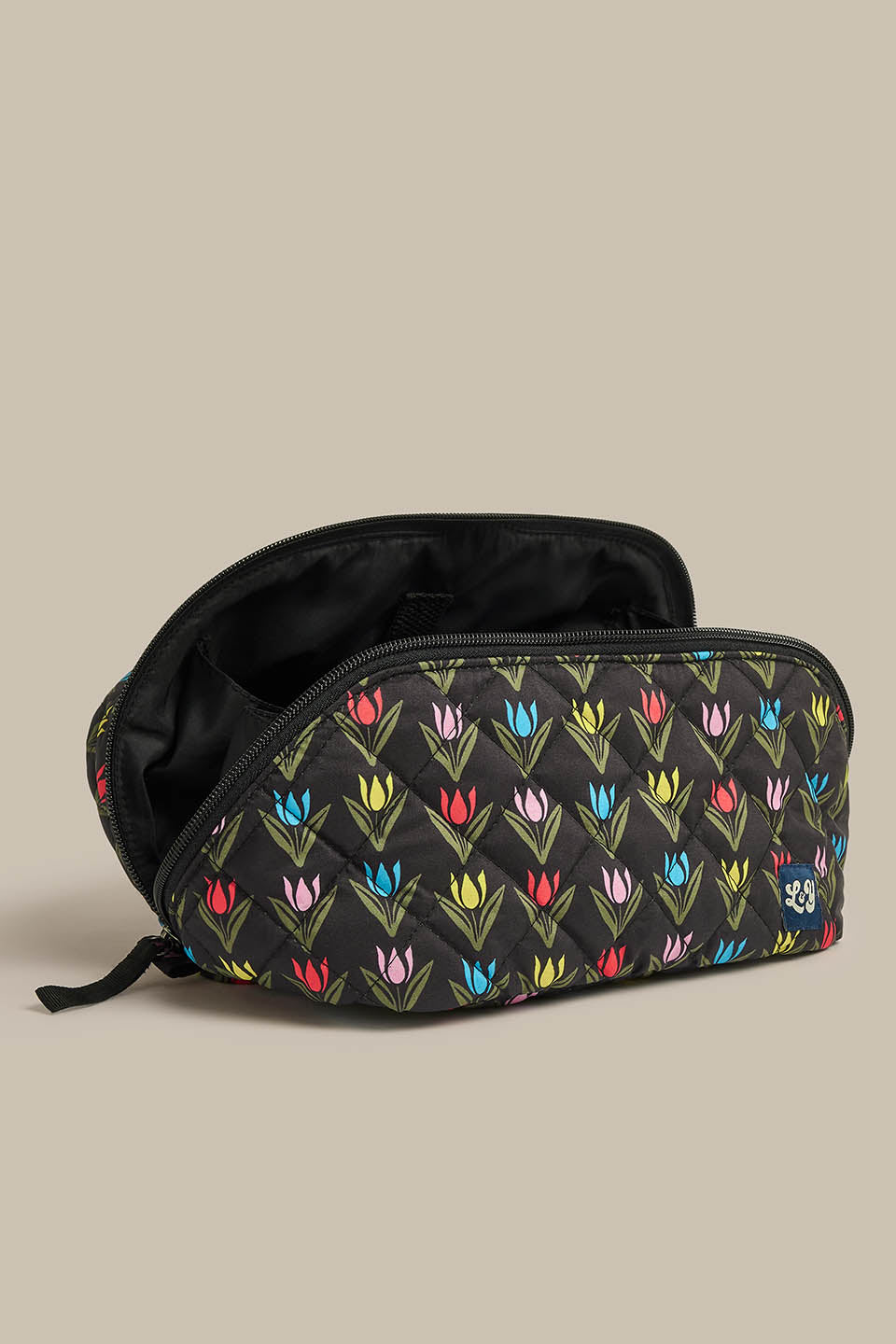 Makari - Expandable Washbag in Black Tulip Print