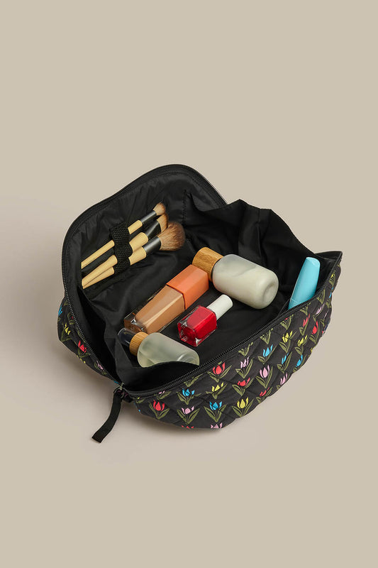 Makari - Expandable Washbag in Black Tulip Print