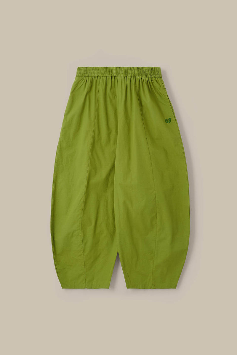 Obregon - Barrel Leg Cotton Trousers in Golden Cypress Green