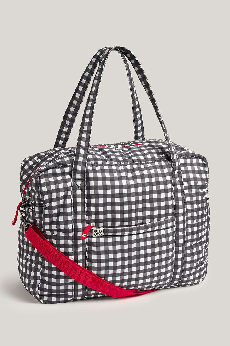 新品POLYESTER CHECK PATTERN BAG Polina - Weekend Bag Recycled Polyester in Black & White Gingham