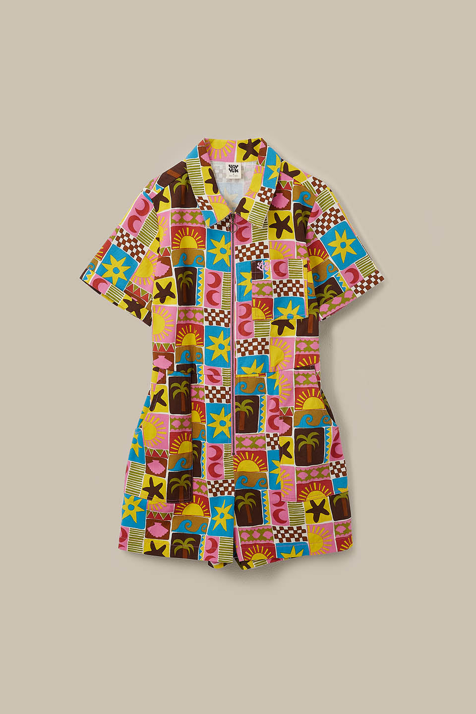 Riley - Cotton Playsuit in Multi Coastal Tile