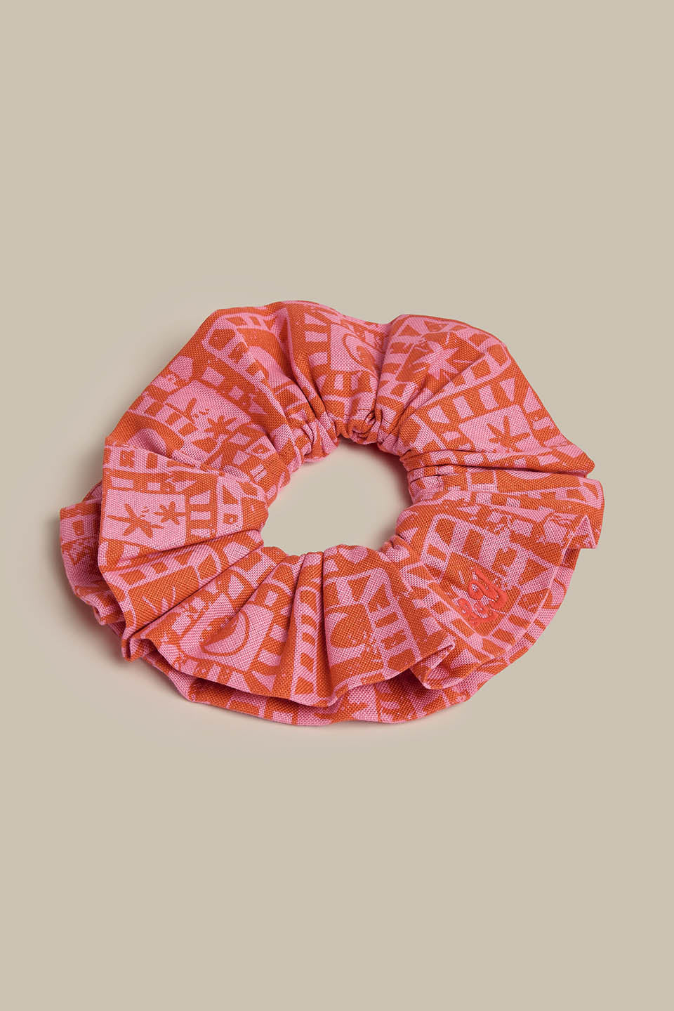 Anya - Oversized Cotton Scrunchie in Pink & Red Lunar Checkerboard