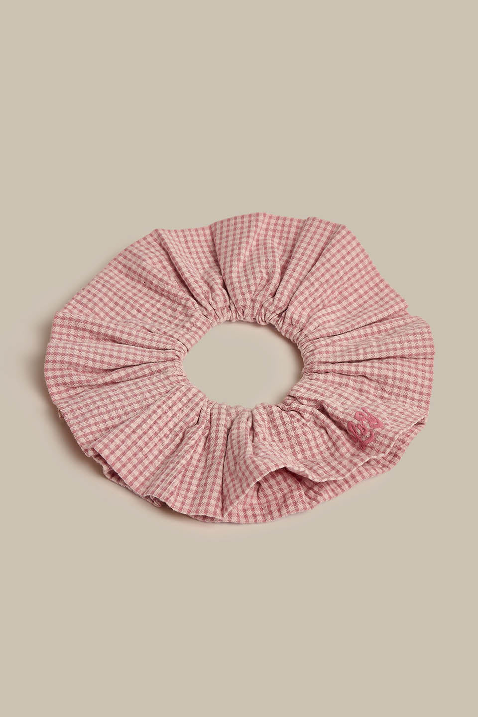 Anya - Oversized Cotton Scrunchie in Pink Mini Gingham