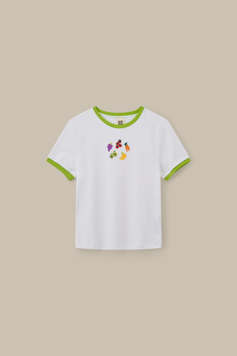 Maya - Cotton T-Shirt in Fruit & Veg Embroidery