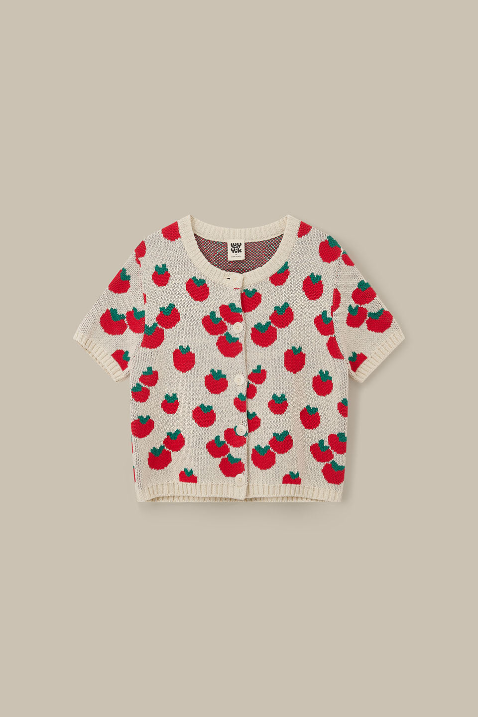 Lizzie - Cotton Short Sleeve Knitted Cardigan in Tomatoes