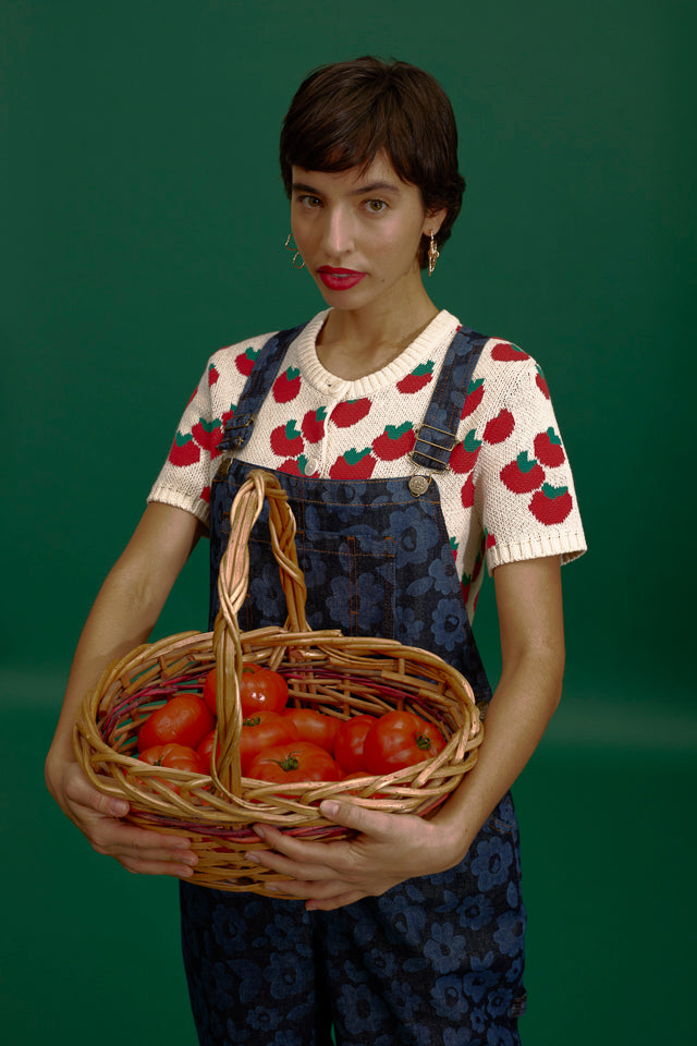 Lizzie - Cotton Short Sleeve Knitted Cardigan in Tomatoes