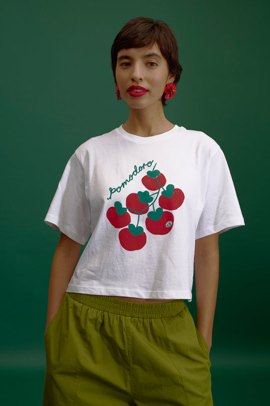 Zayla - Cropped Boxy T-Shirt in Pomodoro Print