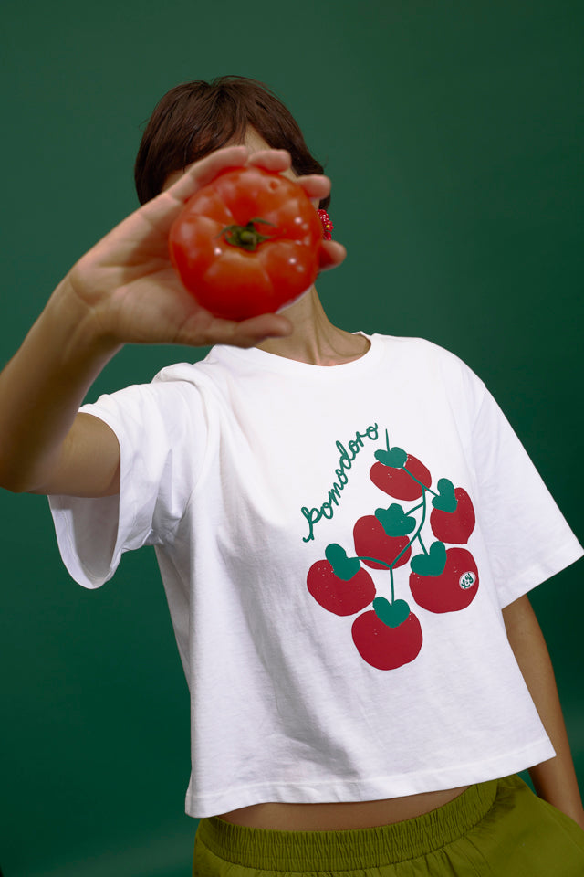 Zayla - Cropped Boxy T-Shirt in Pomodoro Print