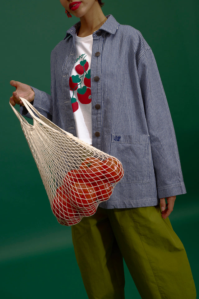 Olly - Cotton Jacket in Navy Stripe