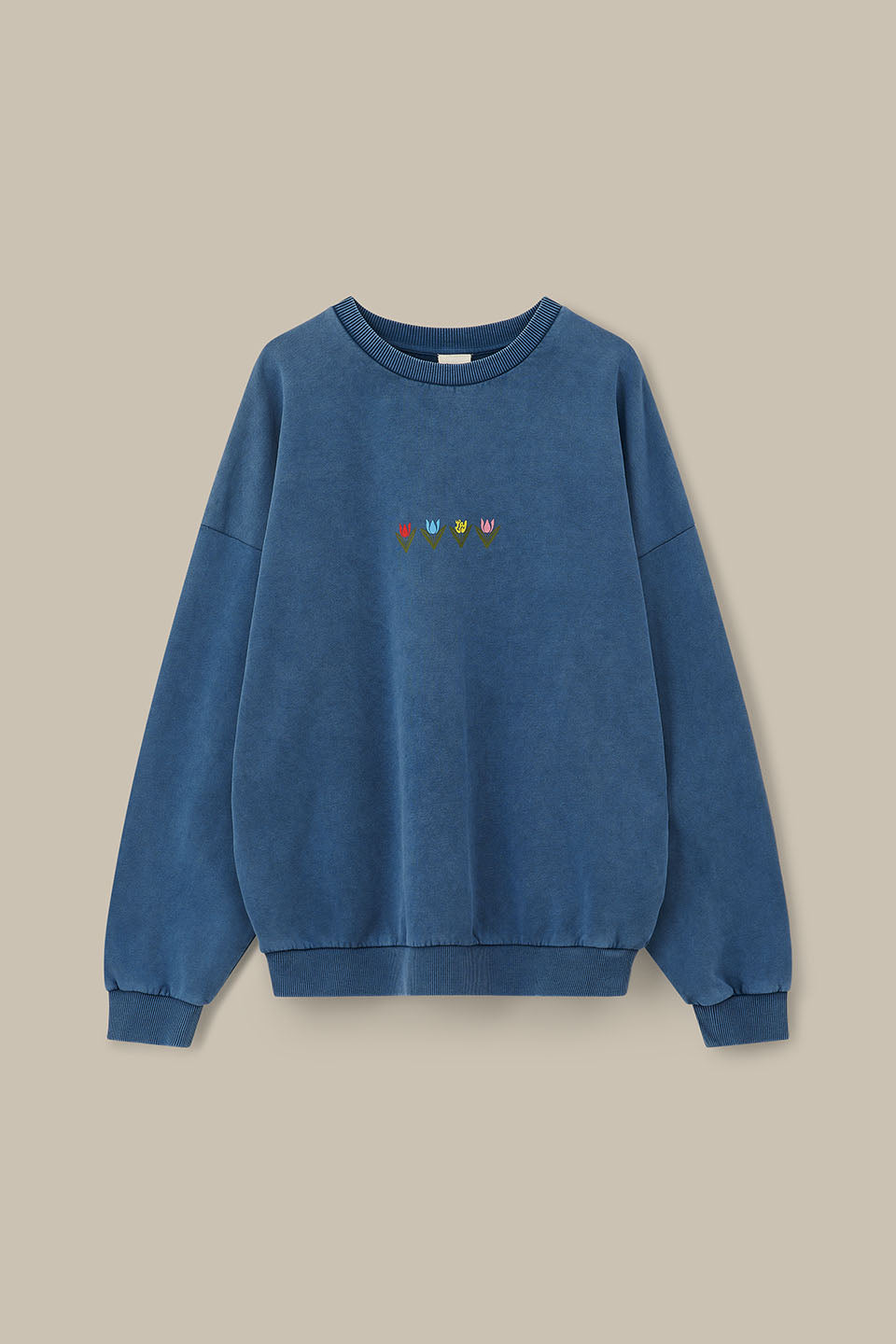 Sutton - Cotton Jersey Oversized Sweatshirt in Washed Navy Tulip Print