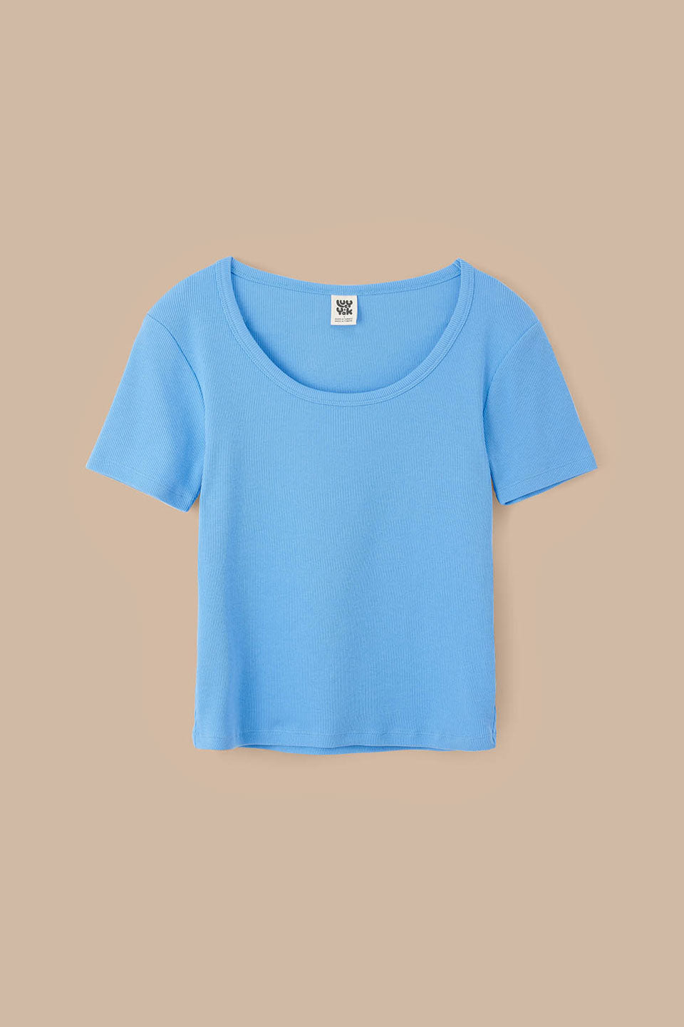 Vita - Ribbed Cotton Scoop Neck Short Sleeve T-Shirt in Blue