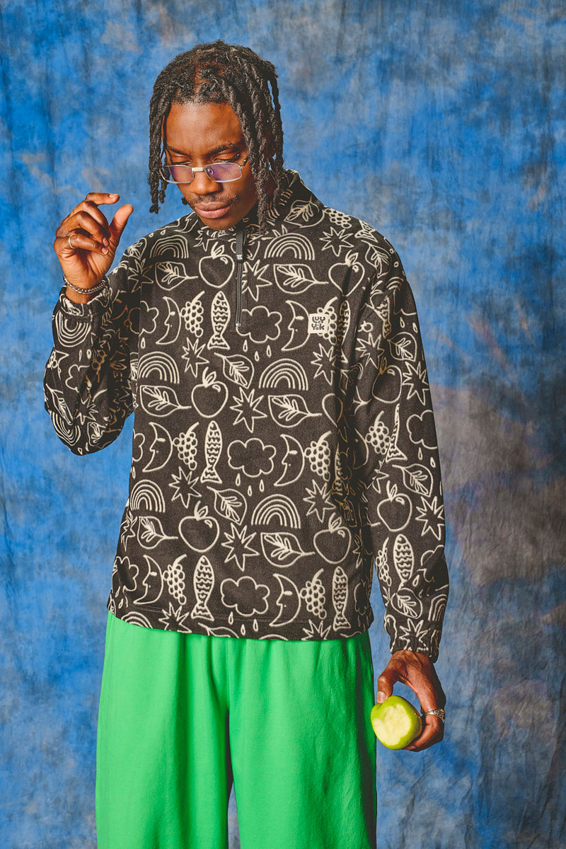 Sammy - Lightweight Polar Fleece in Monochrome Naive Shapes