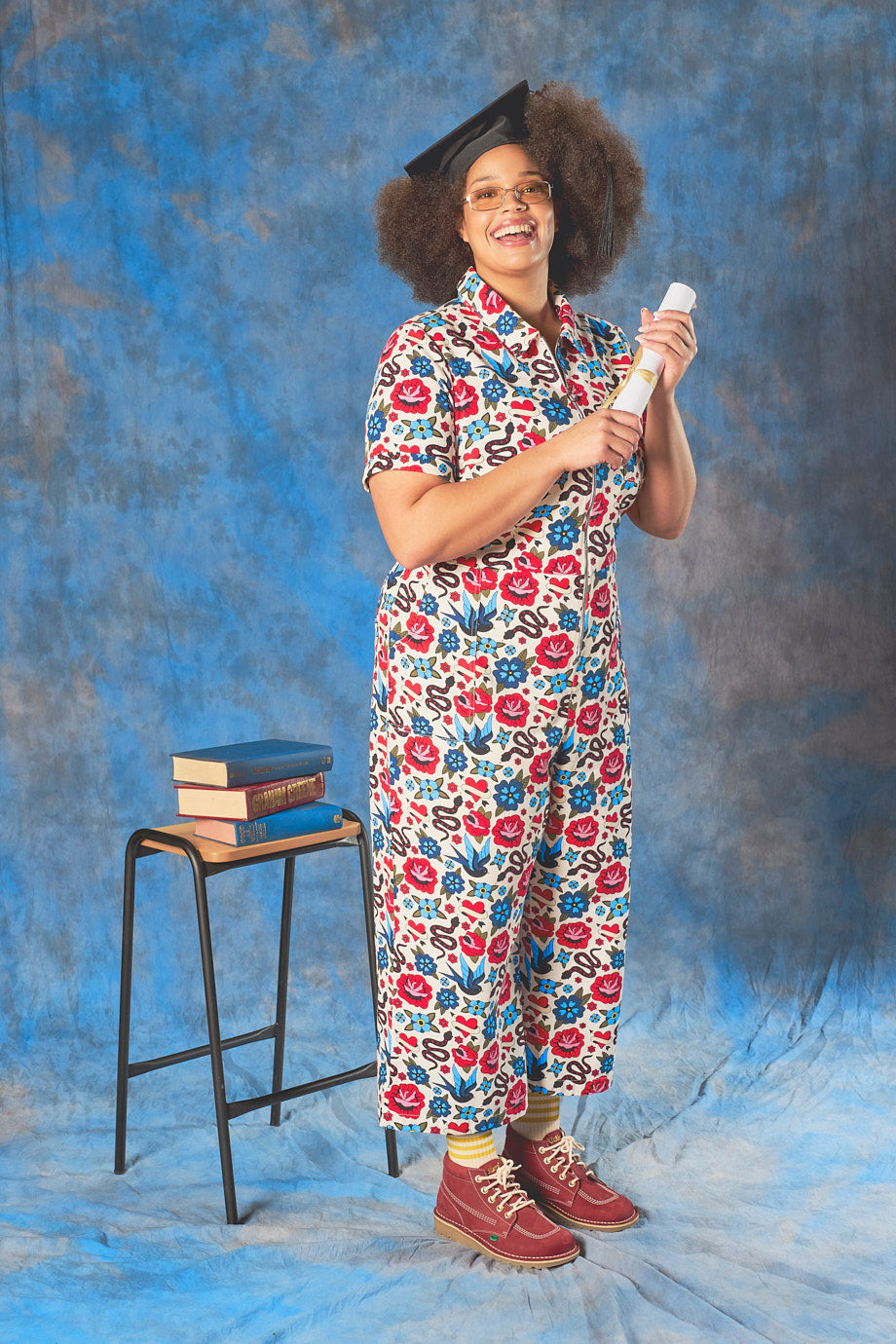 Ragan Cotton Jumpsuit Coloured Tattoo Print
