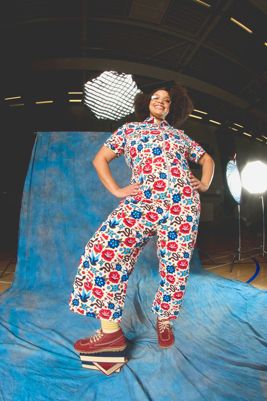 Ragan - Cotton Jumpsuit in Multi Coloured Tattoo Print