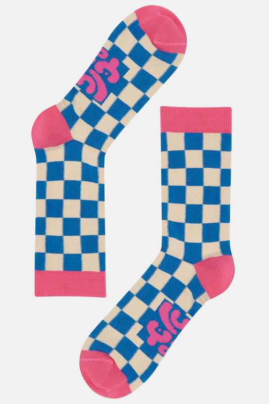 JoJo Socks: ORGANIC COTTON - Blue Checkers