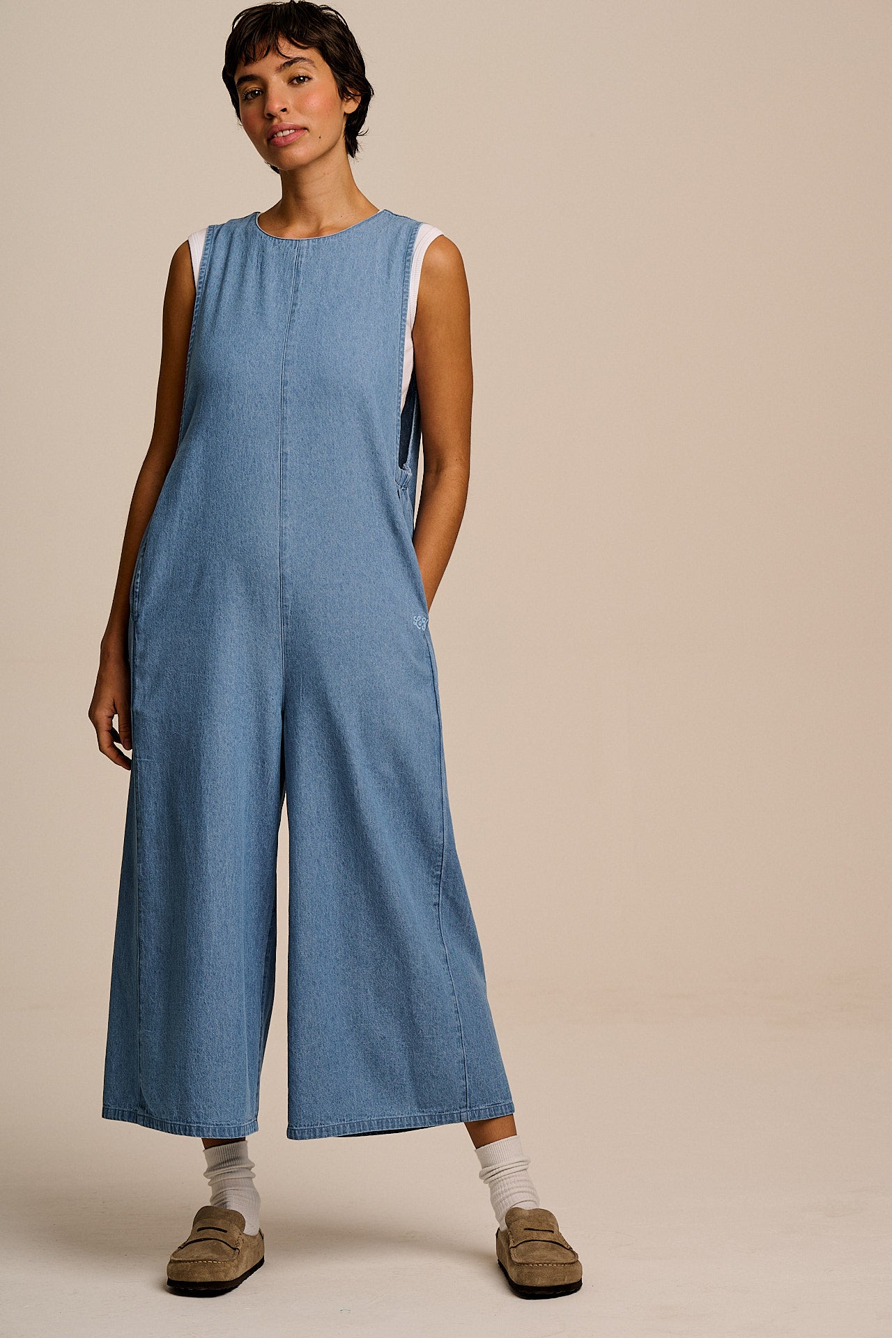 IMPERFECT - Tilda - Cotton Wide Leg Jumpsuit in Light Blue – Lucy