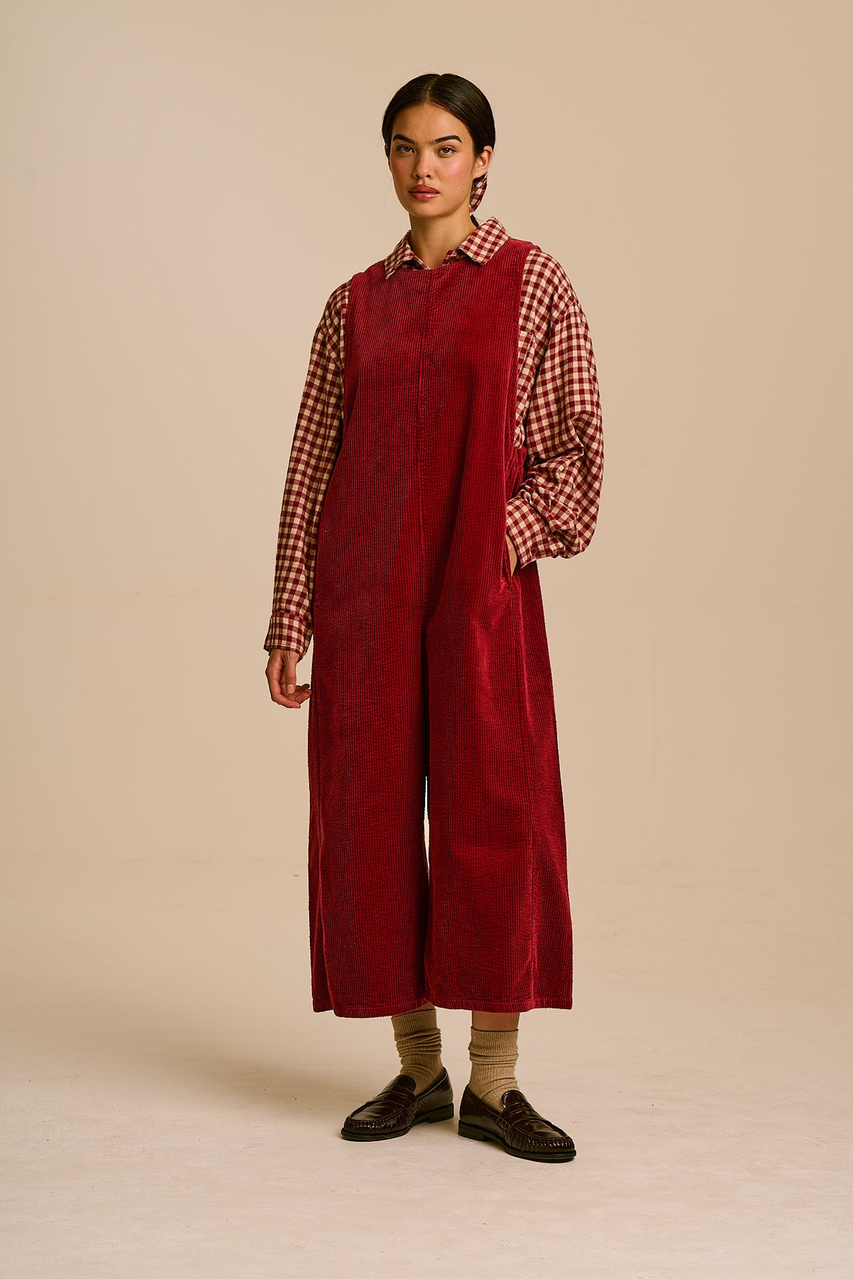 Tilda - Organic Corduroy Jumpsuit in Pomegranate