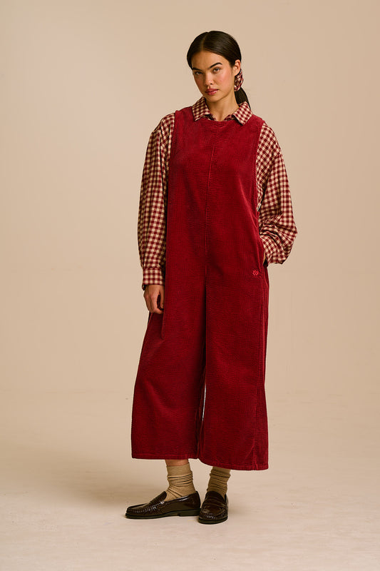 Tilda - Organic Corduroy Jumpsuit in Pomegranate