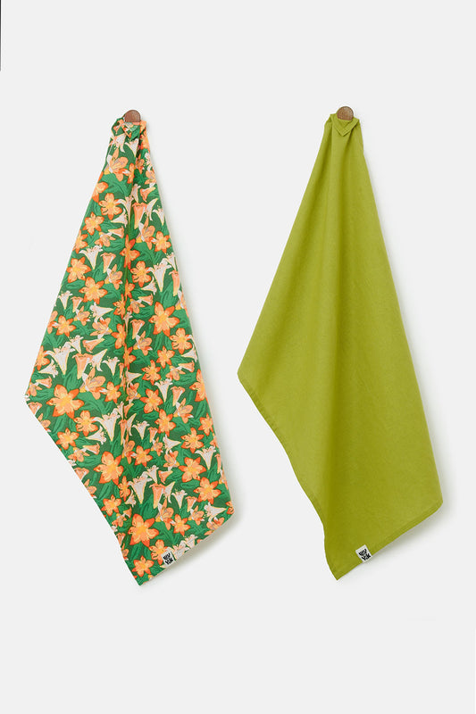 Tea Towel: DEADSTOCK FABRIC - Lillies & Chartreuse (2 Pack)
