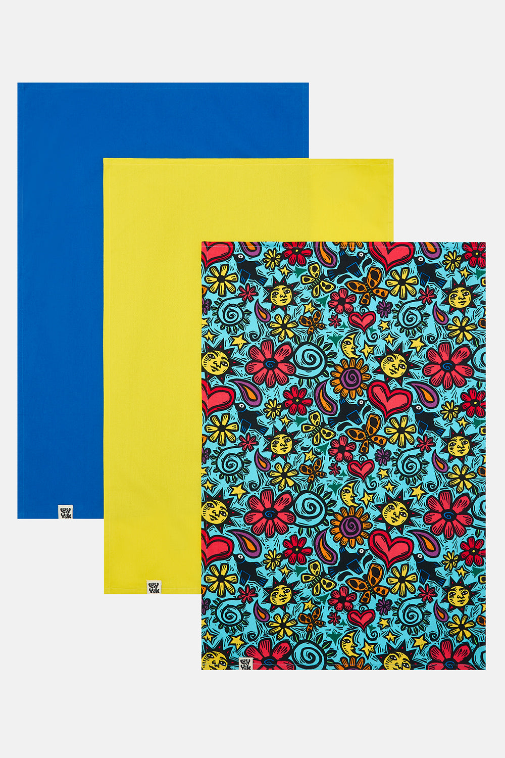 Tea Towel: DEADSTOCK FABRIC - Sue Todd & Yak/Blue/Yellow 3-Pack