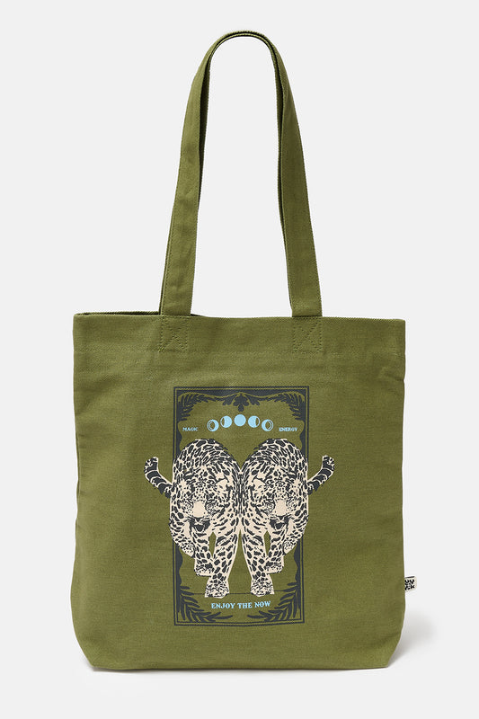 Felix - Cotton Tote Bag in Green with Enjoy The Now Print