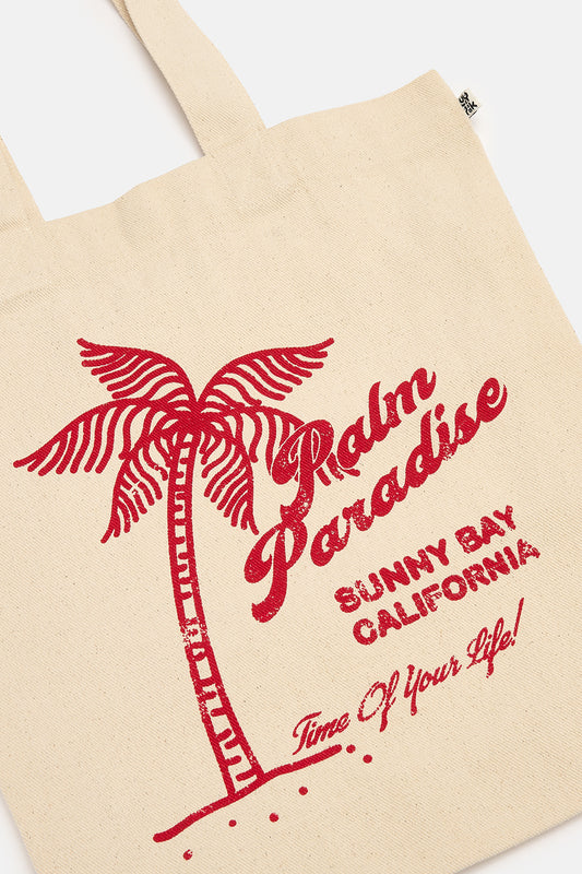 Cotton Tote Bag with Palm Paradise Print