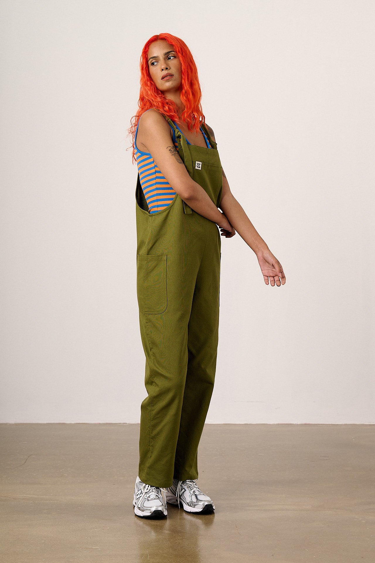 Una - Cotton Dungarees in Khaki Green