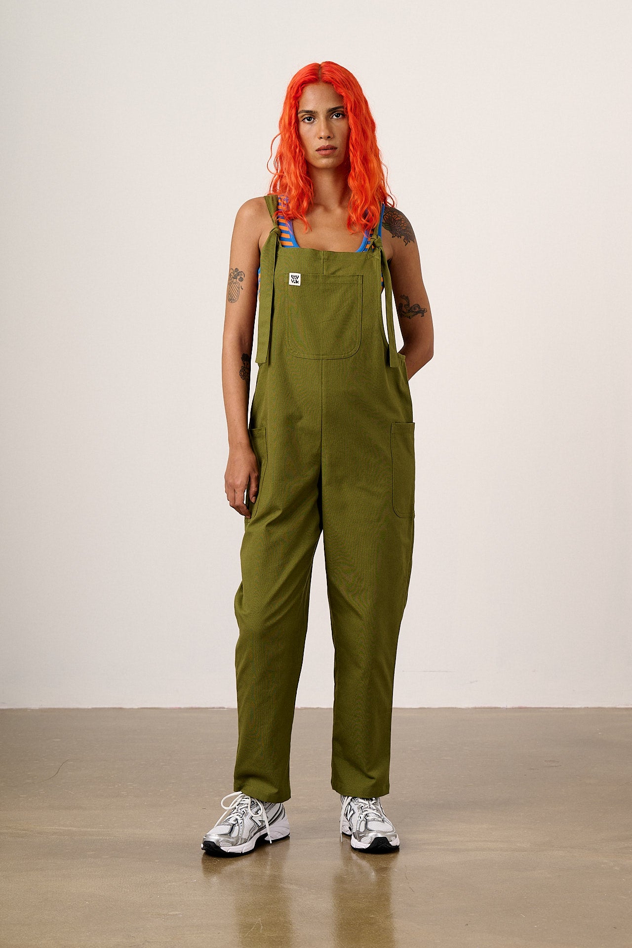 Una - Cotton Dungarees in Khaki Green