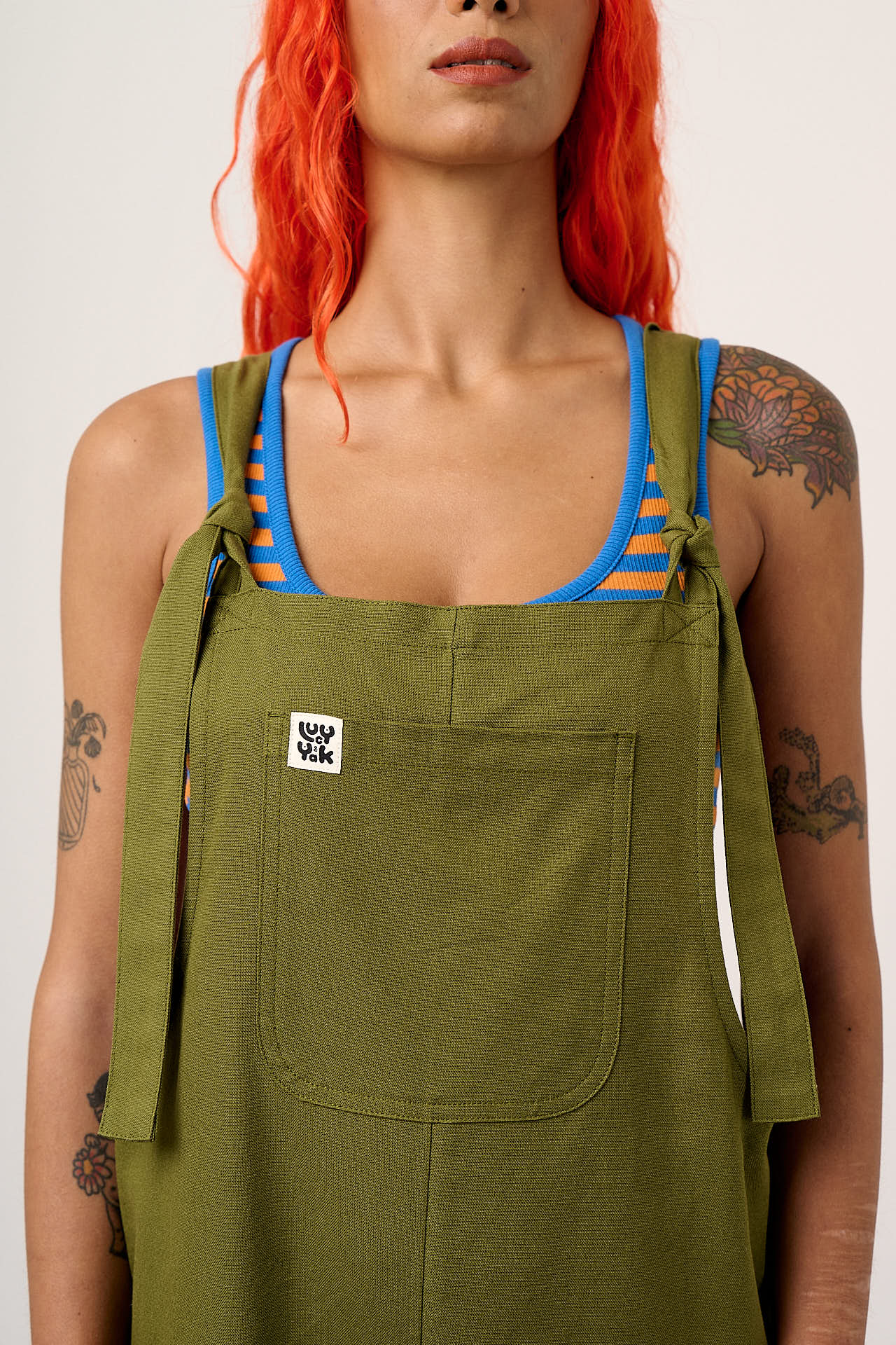 Una - Cotton Dungarees in Khaki Green