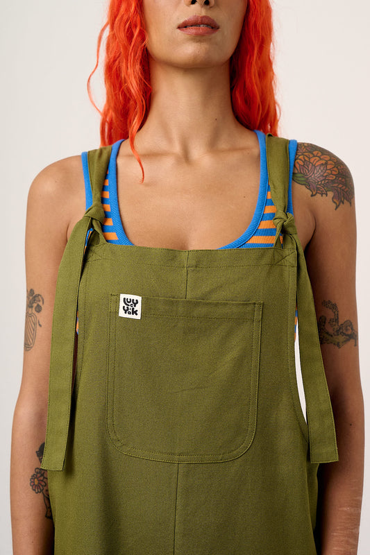 Una - Cotton Dungarees in Khaki Green