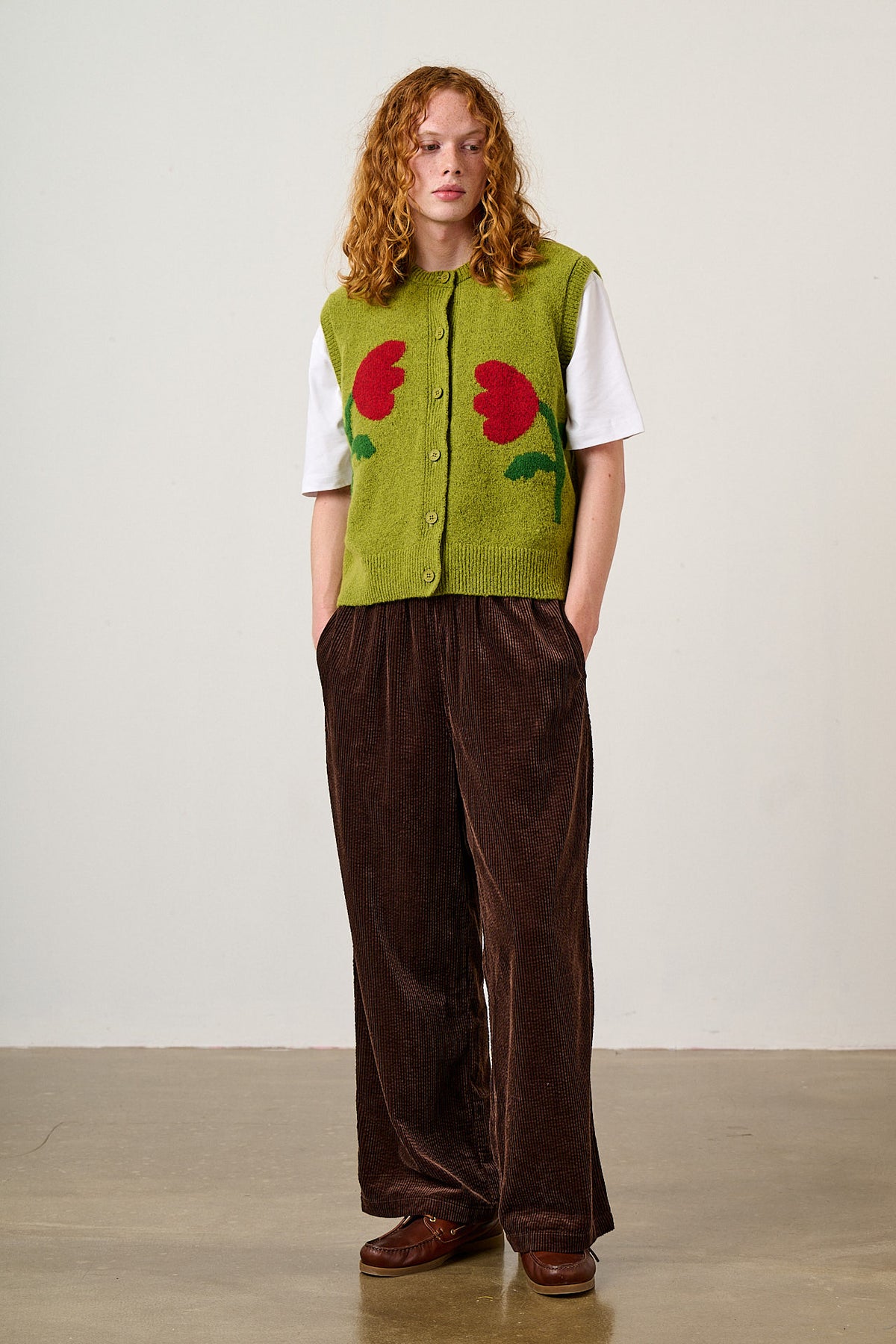 Vivi - Button Up Knitted Vest in Tulip