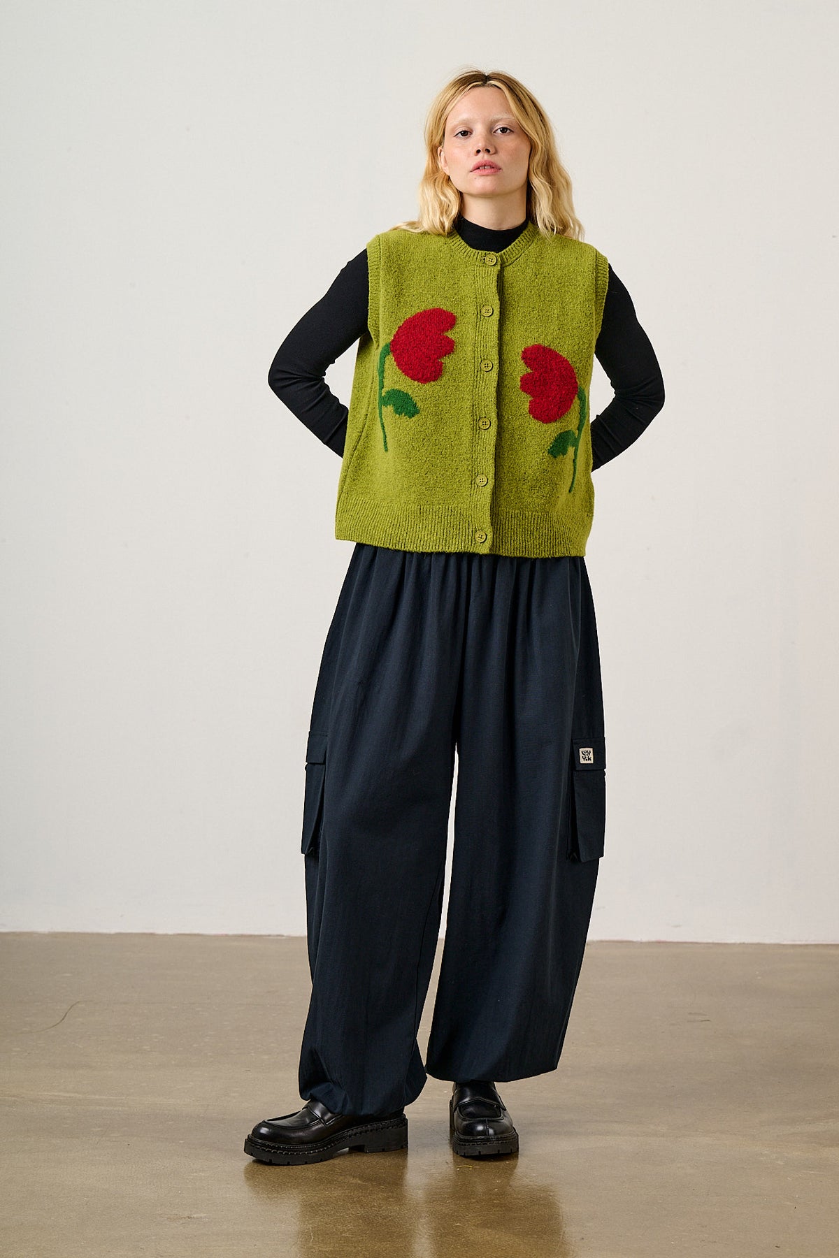 Vivi - Button Up Knitted Vest in Tulip
