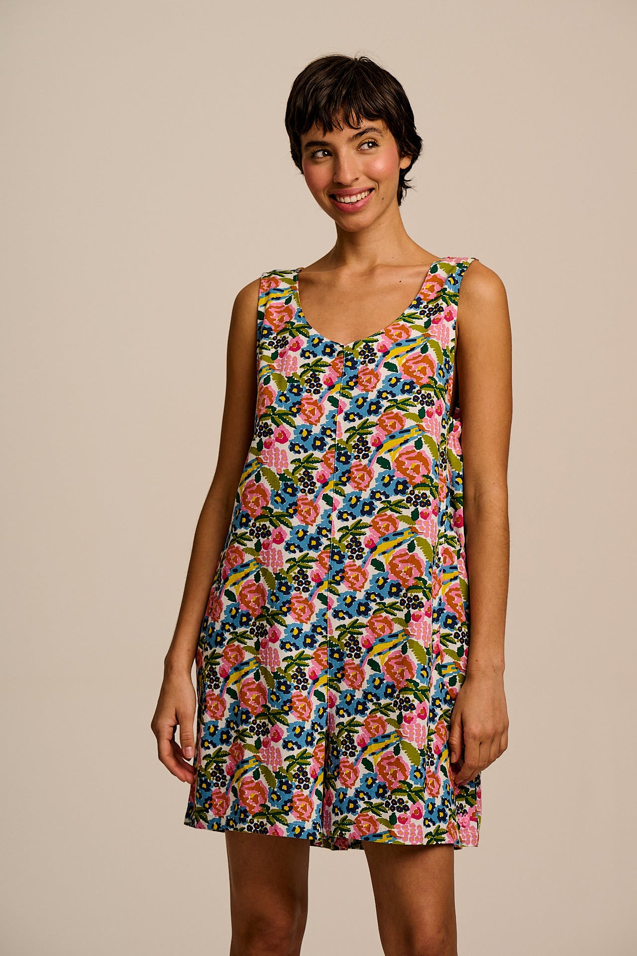 Zadie - Cotton & Viscose Playsuit in Ivory Birdie Floral