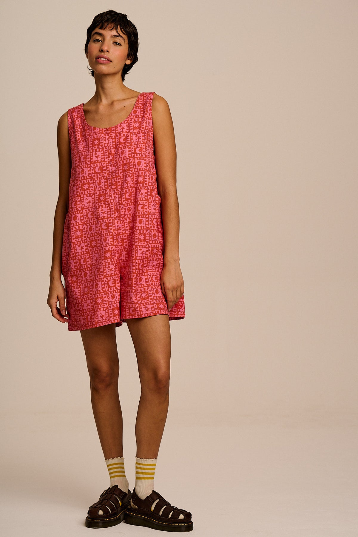 Zadie Cotton Playsuit Pink & Lunar Checkerboard